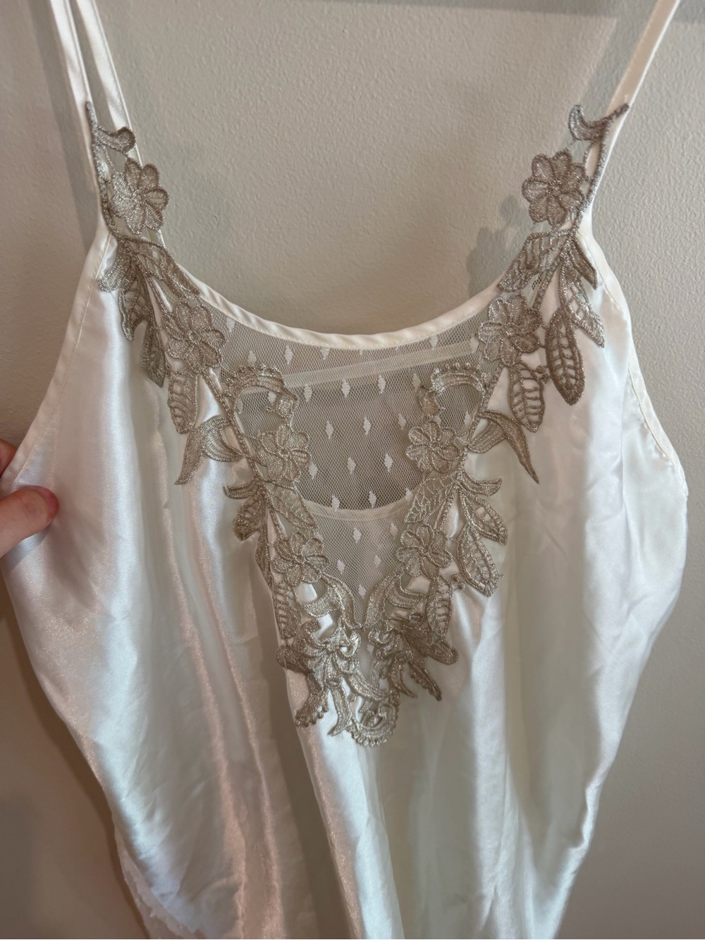 Flora Silk-Feel Ivory Lace Trim Slip Top - Unbranded